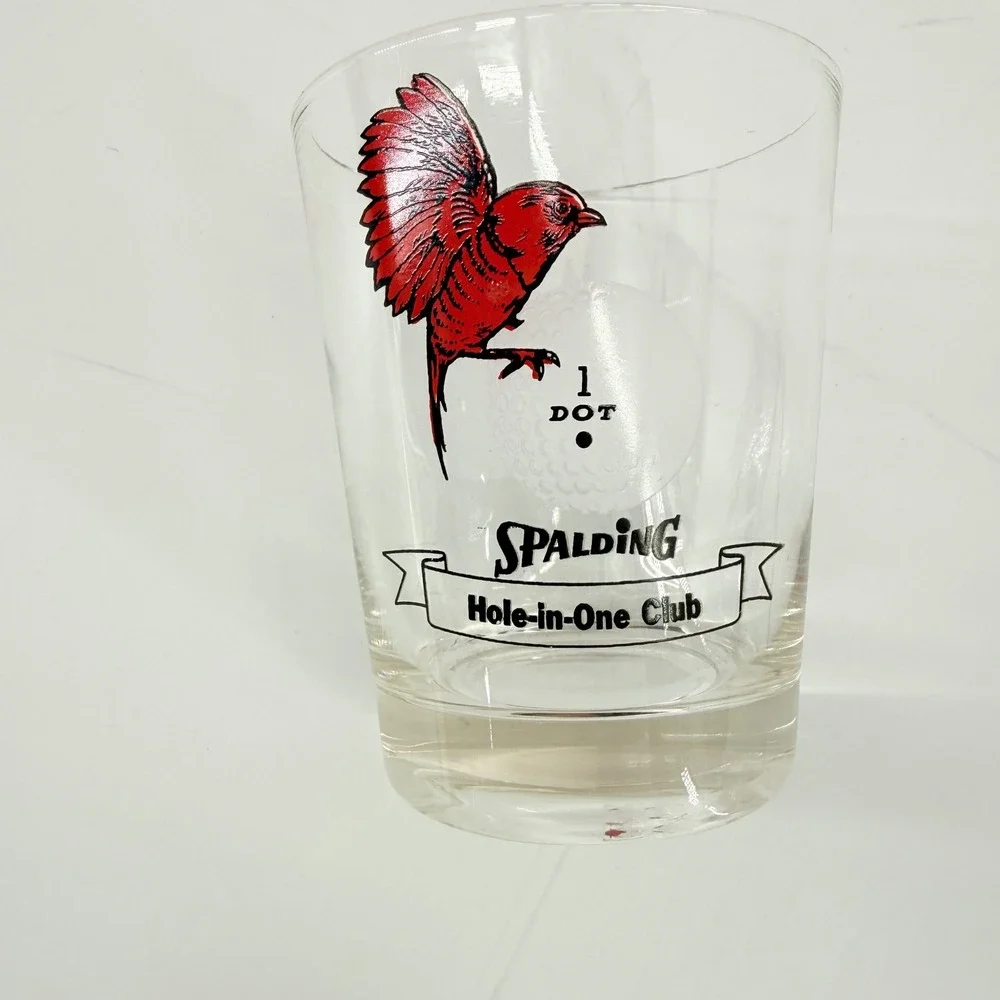 Vintage Spalding Golf Ball Glass Set 3 Hole In One Club Whiskey Rocks‎ Cardinal